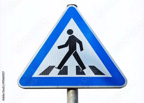 Vibrant pedestrian crossing sign stands out against a crisp white background, issuing a clear warning to motorists of potential foot traffic ahead, promoting safety.