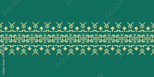 Elegant Textile Border with Floral Motif. Vintage Textile Border for Classic Designs. Seamless motif songket batik from Indonesia. Ethnic pattern traditional cloth.