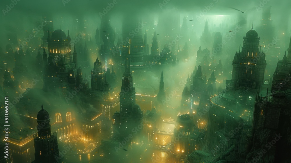 Obraz premium A City Under A Green Sky