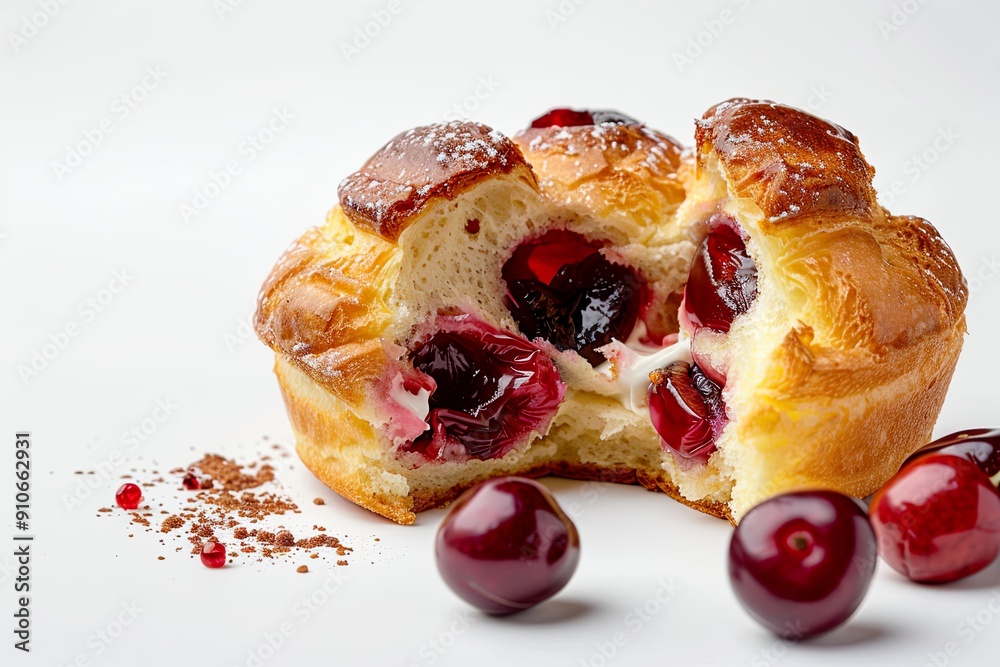 Cherry Popover Split Showing Juicy Interior Cherry Popover Split Showing Juicy Interior
