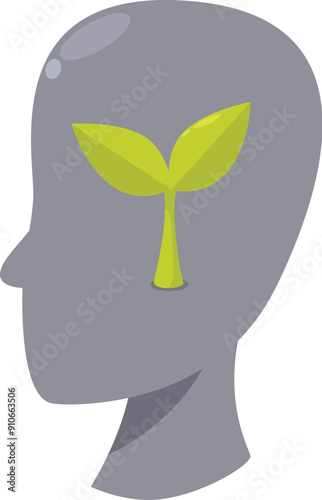 Green plant growing inside a human head is a concept illustrating personal growth and mental health