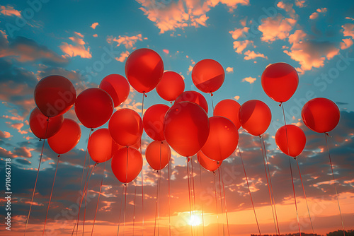 a group of red balloons in the sky photo