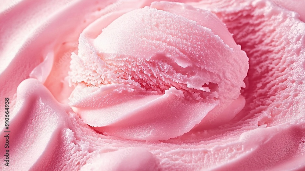 Close-up of Pink Ice Cream Scoop with Swirls
