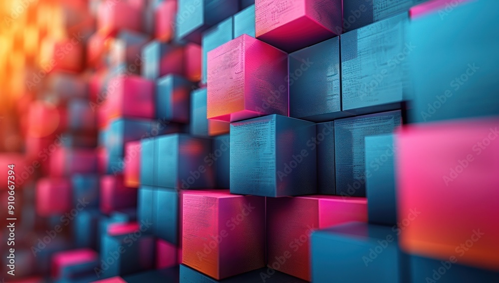 Abstract Cube Wall with Blue and Pink Colors Abstract Cube Wall with Blue and Pink Colors