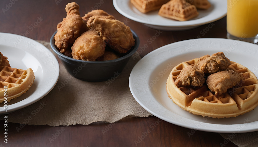 fried chicken and waffles on a plate fried chicken and waffles on a plate
