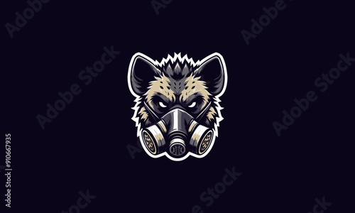 head hyena wearing respirator vector logo design photo