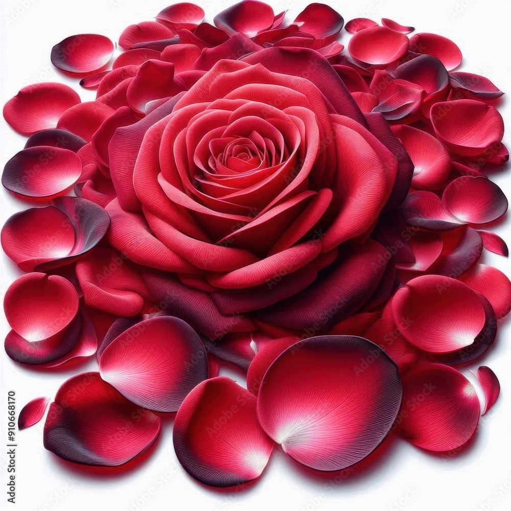 red rose and petals isolated on white background red rose and petals isolated on white background