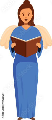 angel reading book, blue dress, singing clip art preview