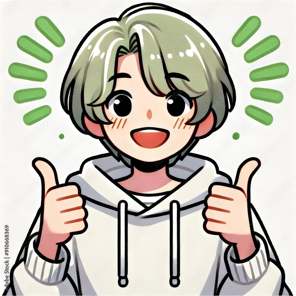 A cheerful and uplifting illustration of a person with green hair giving a double thumbs-up A cheerful and uplifting illustration of a person with green hair giving a double thumbs-up