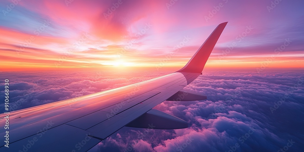 Airplane Wing Above Clouds at Sunset Airplane Wing Above Clouds at Sunset