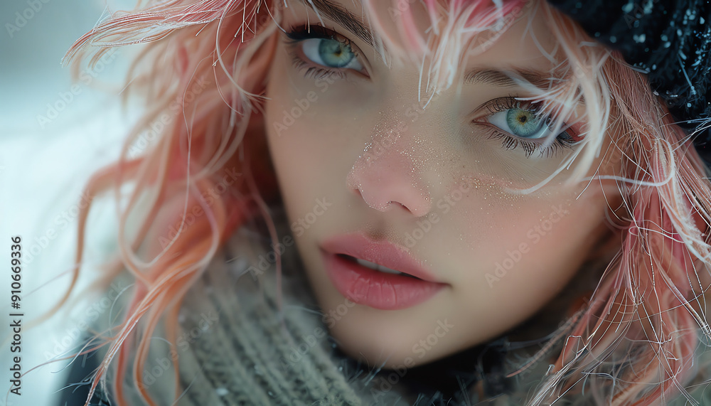 Fototapeta premium Young woman with pastel hair and edgy fashion, portrait, soft lighting, modern and stylish