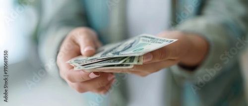 A person handing over cash, showcasing the exchange of money in a modern financial transaction.