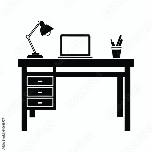 office desk vector silhouette icon for design