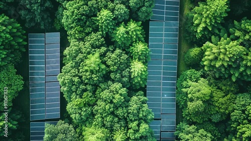 greenhouse with trees and sunlight, green energy background, saving energy concept photo