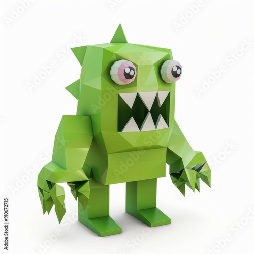 3D Render, Low Poly style of Spooky Toy Block Monster, on isolated white background, Generative AI photo