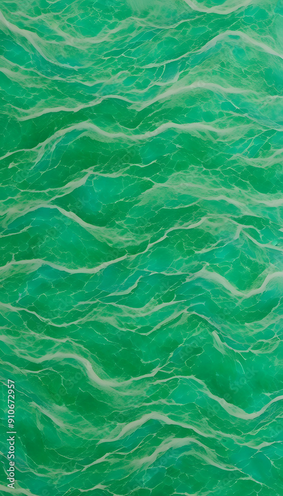 An abstract pattern of green waves resembling water surface, with a textured appearance a vibrant green color with a marbled effect, resembling jade. The light creates movement in the design. An abstract pattern of green waves resembling water surface, with a textured appearance a vibrant green color with a marbled effect, resembling jade. The light creates movement in the design.
