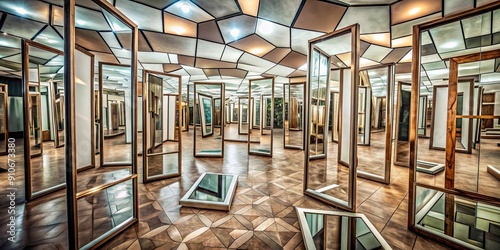 Distorted reality reflected in a room of crooked mirrors, illusion, funhouse, reflection, reflections, distorted