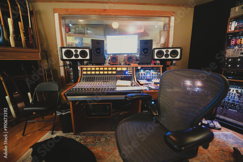Recording studio desk soundboard