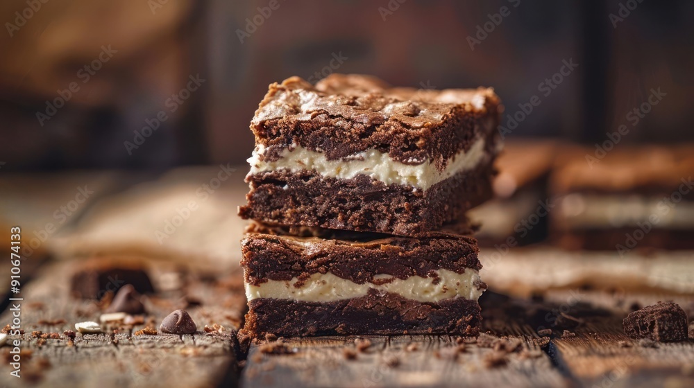 Chocolate cake with white icing and chocolate crumbs, stacked on top of each other. Chocolate cake with white icing and chocolate crumbs, stacked on top of each other.