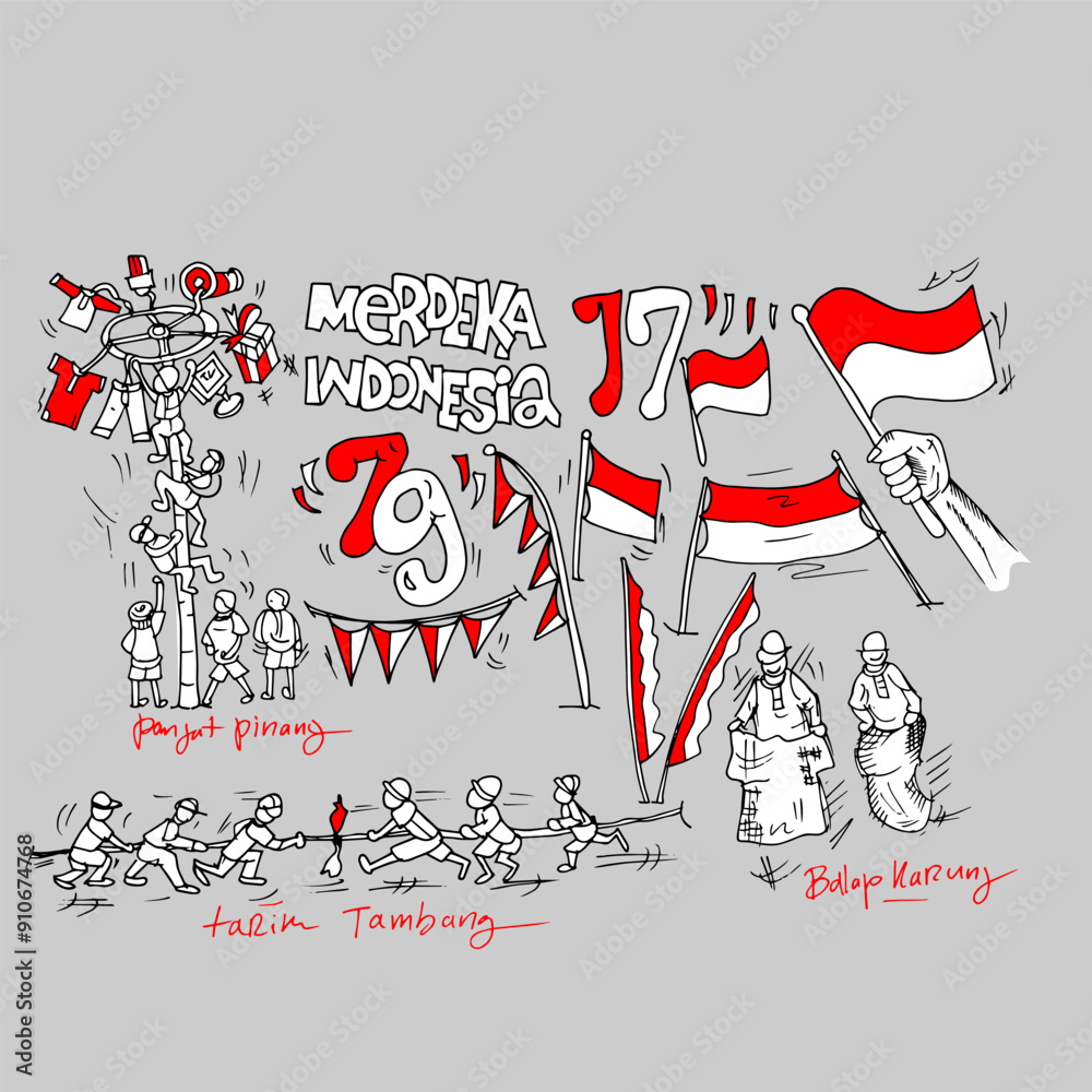 Indonesia Independence Day, doodle vector Indonesia Independence Day, doodle vector
