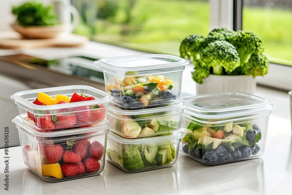 Healthy meal prep containers filled with balanced meals