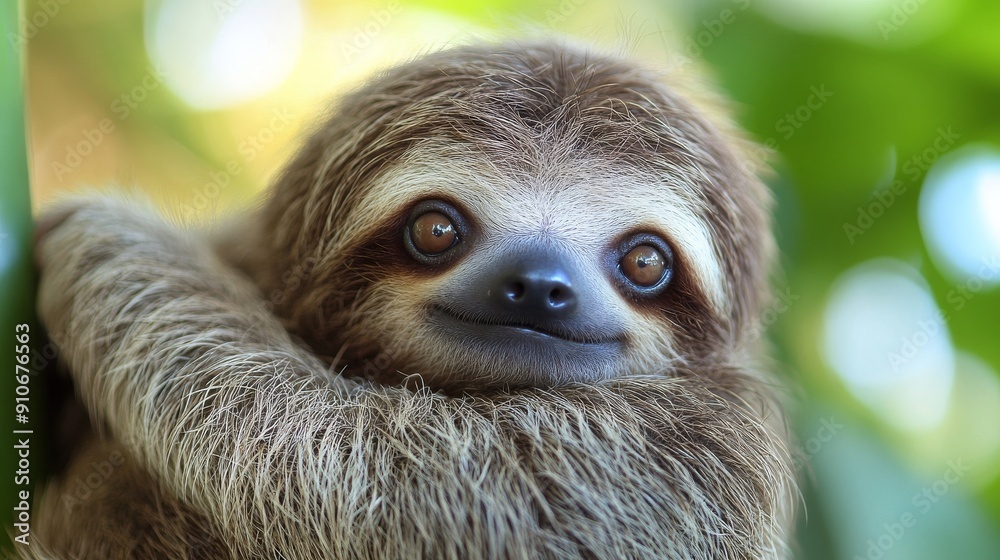 Close-up of a sloth hanging on