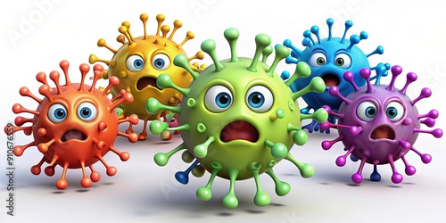 of animated virus characters in various forms and expressions, virus, animated, cartoon, characters, infection