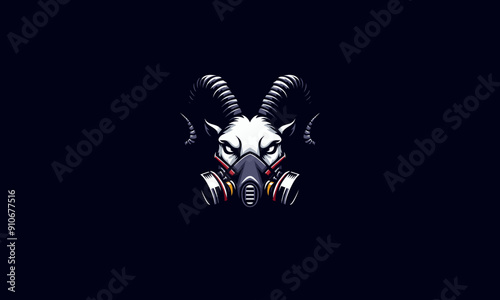 head goat angry wearing respirator vector flat design