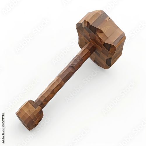 3D Render, Low Poly style of toyblock hammer model, on isolated white background, Generative AI  photo