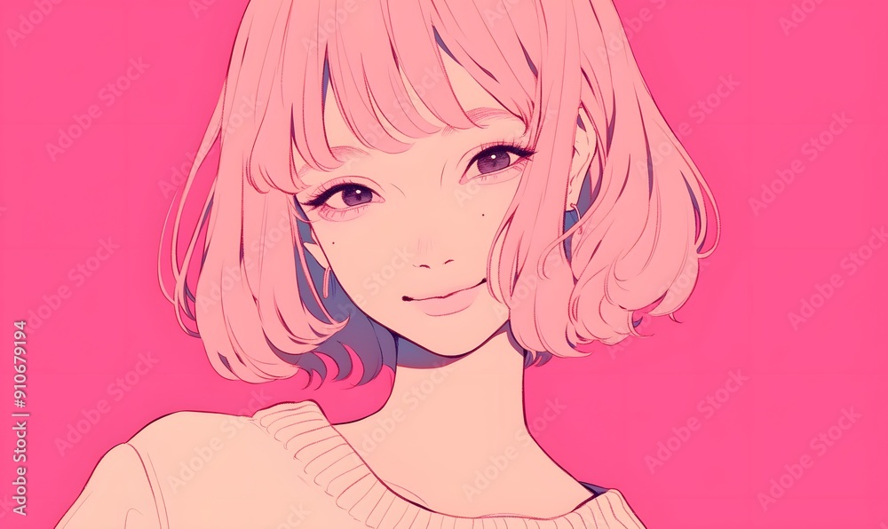 anime style, Happy pink-haired, stylish young woman, Generative AI anime style, Happy pink-haired, stylish young woman, Generative AI