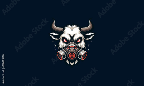 head cow wearing respirator vector flat design photo