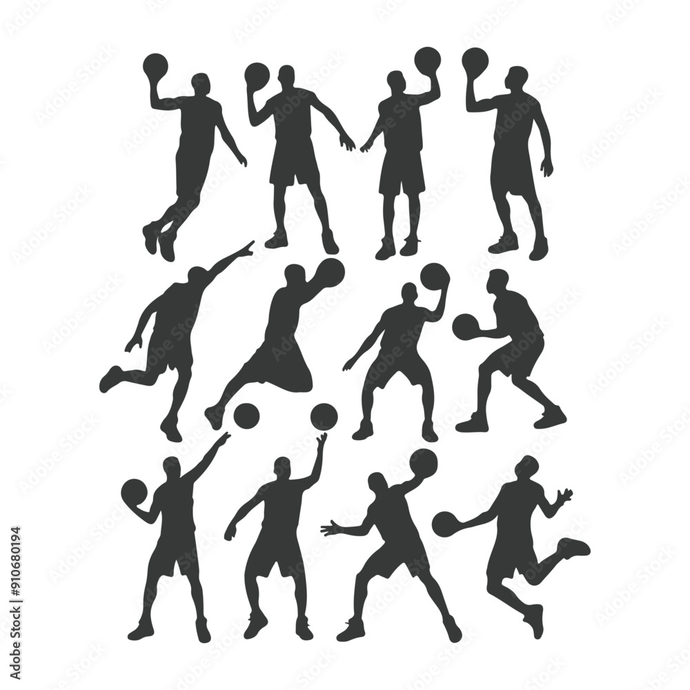 Fototapeta premium Vector set of silhouettes of basketball players, Basketball silhouettes. Man basketball player silhouette vector