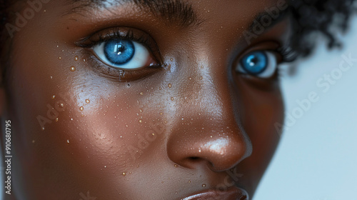 Obraz na płótnie Beautiful black woman model applying serum on her face w salonie