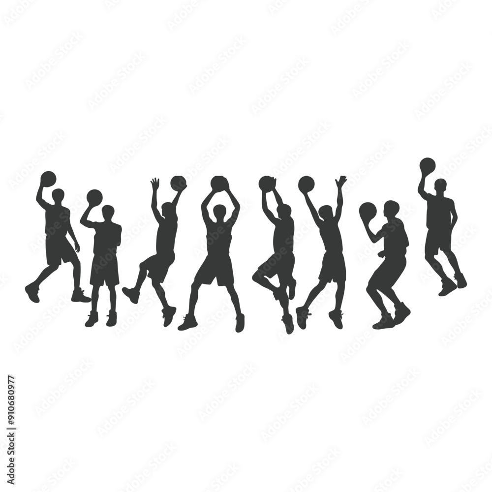 Vector set of silhouettes of basketball players, Basketball silhouettes. Man basketball player silhouette vector Vector set of silhouettes of basketball players, Basketball silhouettes. Man basketball player silhouette vector