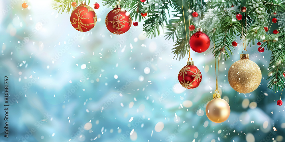 Obraz premium Christmas Tree with Ornaments and Snowy Background