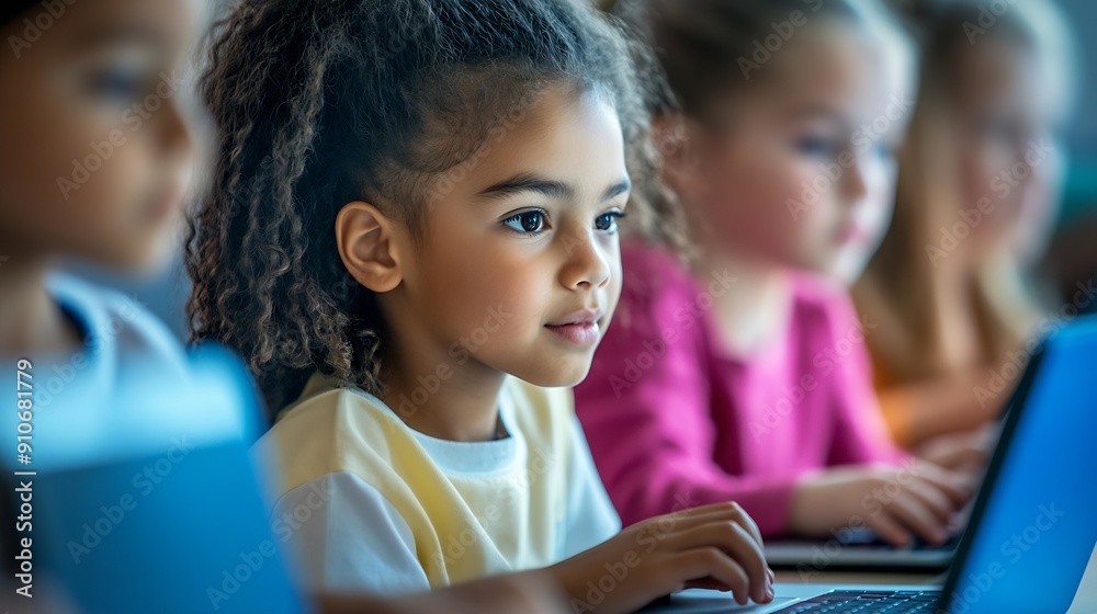 Group of TechSavvy Primary School Children Working on Their Laptop and ...