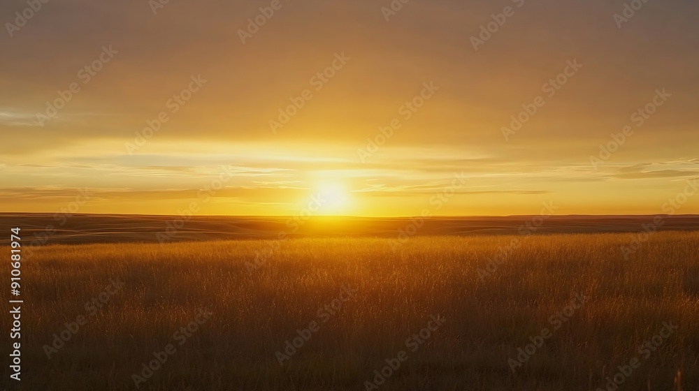 Sunset on the horizon over a vast landscape grasslands national park val marie saskatchewan canada : Generative AI Sunset on the horizon over a vast landscape grasslands national park val marie saskatchewan canada : Generative AI