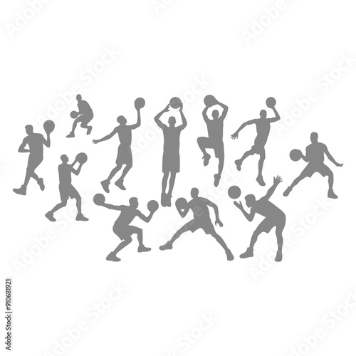 Vector set of silhouettes of basketball players, Basketball silhouettes. Man basketball player silhouette vector