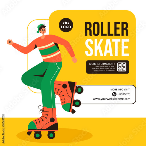 Roller Skates Social Media Illustration Flat Cartoon Hand Drawn Templates Background