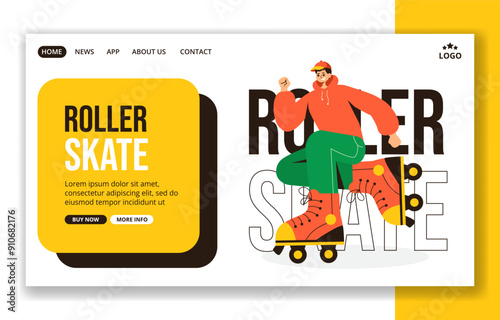 Roller Skates Social Media Landing Page Cartoon Hand Drawn Templates Background Illustration