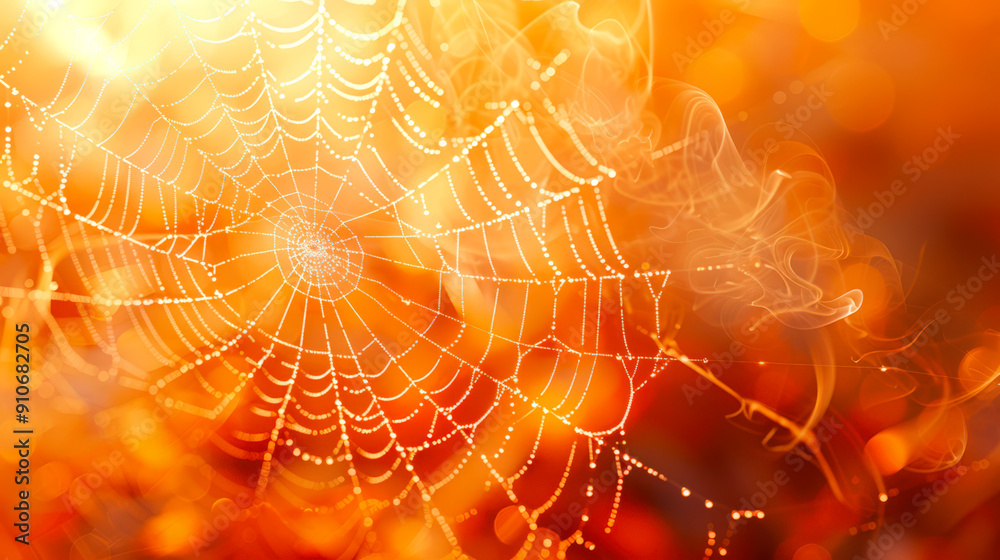 Close-up of a spider web on a yellow background. A backdrop for Halloween design with a copy space. The web is very complex and detailed Close-up of a spider web on a yellow background. A backdrop for Halloween design with a copy space. The web is very complex and detailed