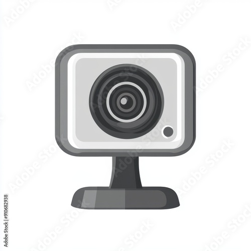 Modern Webcam Icon with Online Video Element in Minimalist Grey and White Design on White Background