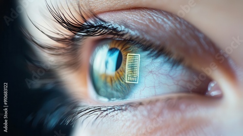 Human Eye with Microchip Reflection.