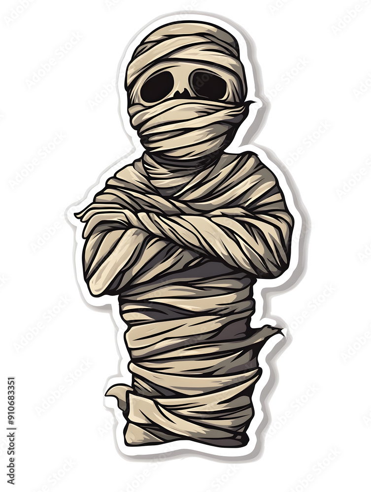 A creepy mummy figure with a skeleton on its head A creepy mummy figure with a skeleton on its head