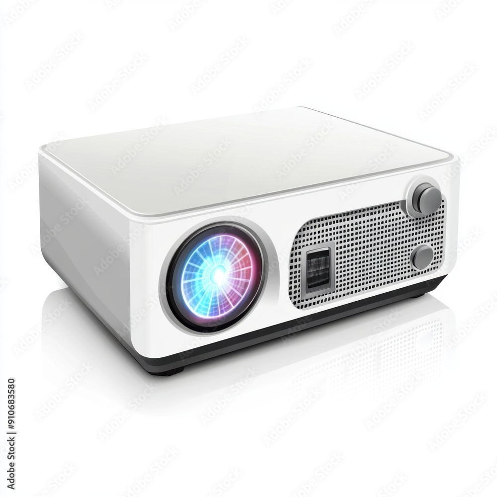 Fototapeta premium Modern Projector Icon for Home Theater Setup - 3D Realistic Illustration on White Background