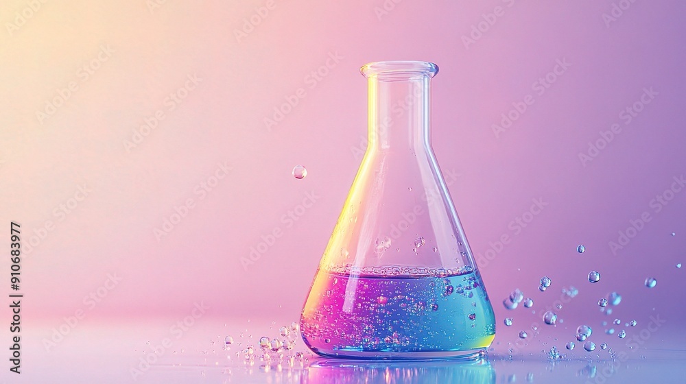 Scientific beaker filled with colorful liquids, symbolizing experimentation and research Scientific beaker filled with colorful liquids, symbolizing experimentation and research