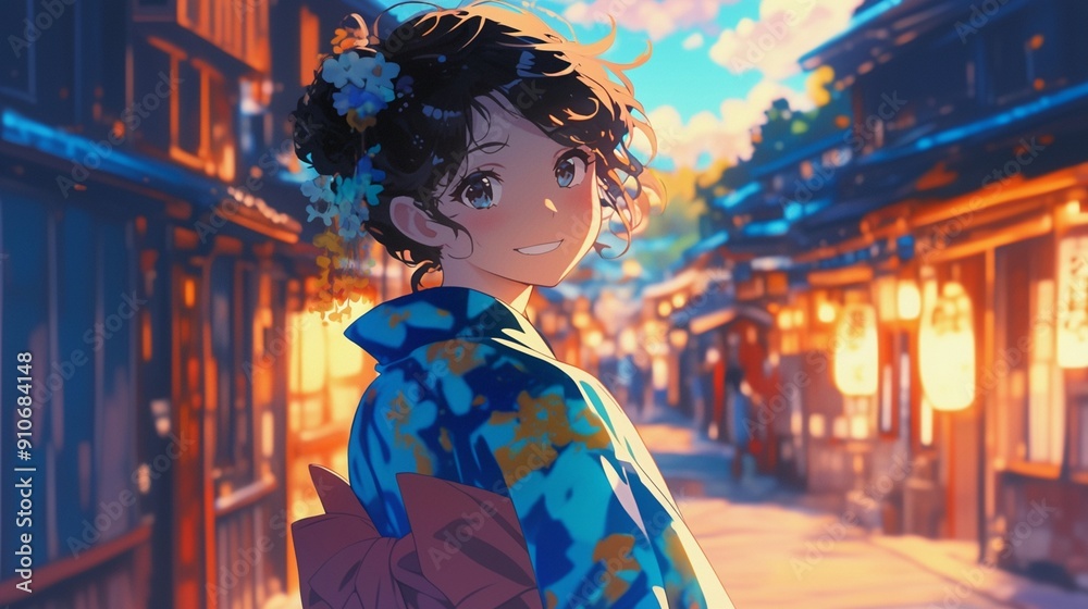 Fototapeta premium 浴衣を着た少女、古民家の街並み23