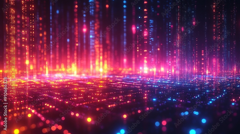 Abstract digital landscape with glowing pink and blue lines, generative ai Abstract digital landscape with glowing pink and blue lines, generative ai