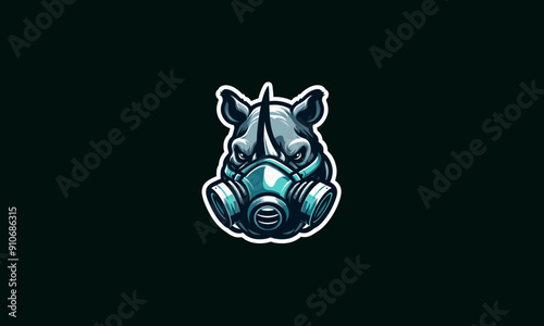 head rhino wearing respirator vector illustration logo design photo