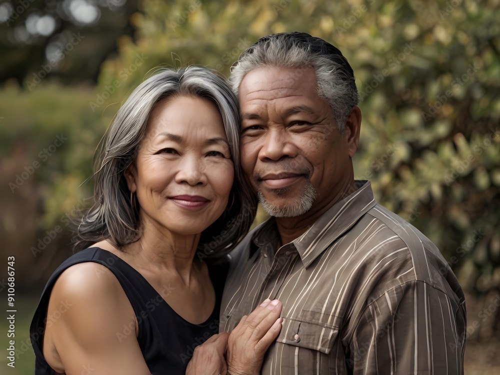 Portrait of a couple of black man from Africa and white woman from Asia, individuals of different races Portrait of a couple of black man from Africa and white woman from Asia, individuals of different races